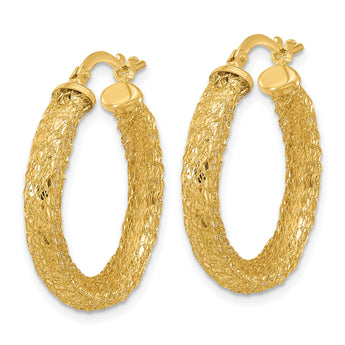 14K Polished and Textured Hoop Earrings