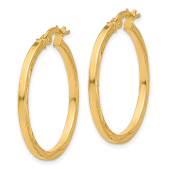 14K Polished with Pattern Hoop Earrings