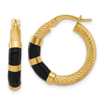 14K with Enamel Polished and Grooved Hoop Earrings