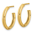14K Polished and Textured Round J-Hoop Earrings