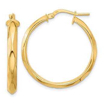 14K Polished Round Hoop Earrings