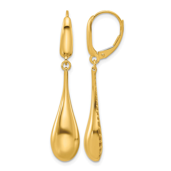 14K Polished Teardrop Dangle Leverback Earrings - Birthstone Company