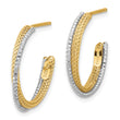 14K w/Rhodium Polished/Textured/Dia-cut J-Hoop Earrings