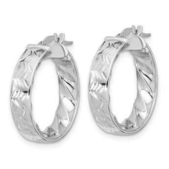 14k White Gold Polished and D/C Hoop Earrings