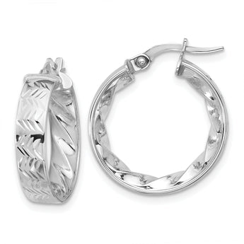 14k White Gold Polished and D/C Hoop Earrings