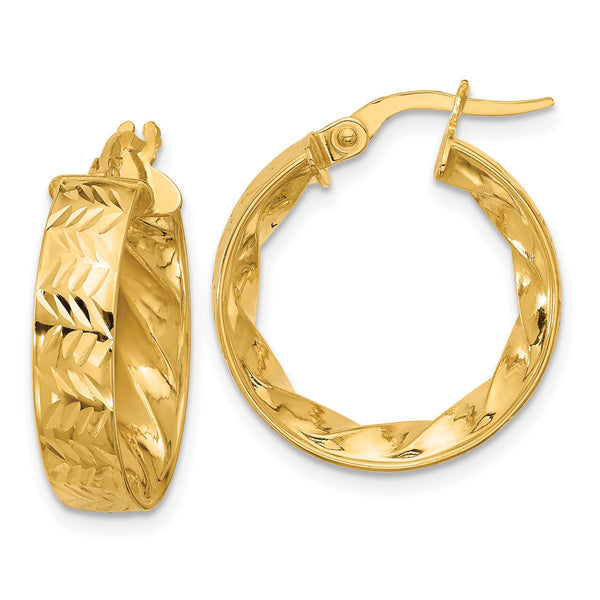 14k Polished and D/C Hoop Earrings