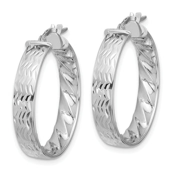 14k White Gold Polished and D/C Hoop Earrings