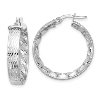14k White Gold Polished and D/C Hoop Earrings