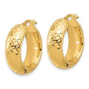 14k Polished and D/C Half Round Circle Hoop Earrings