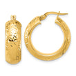 14k Polished and D/C Half Round Circle Hoop Earrings