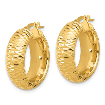 14k Polished and D/C Half Round Circle Hoop Earrings