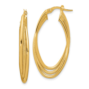 14k Polished and Textured Triple Oval Twist Hoop Earrings