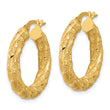 14k Polished and Textured Twisted Tube Hoop Earrings