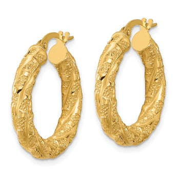 14k Polished and Textured Twisted Tube Hoop Earrings