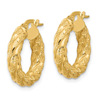 14k Polished and Textured Twisted Tube Hoop Earrings
