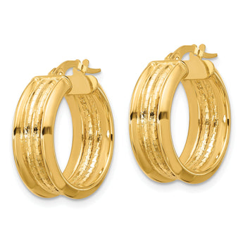 14k Polished and Textured Hoop Earrings