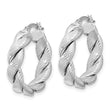 14k White Gold Polished and Textured Twist Hoop Earrings