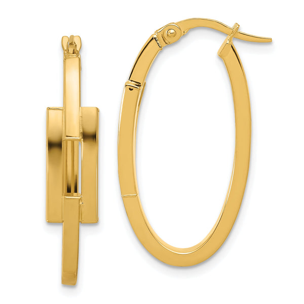 14k Polished Oval Sqare Tube Hoop Earrings