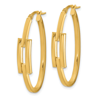 14k Polished Oval Sqare Tube Hoop Earrings