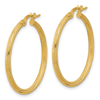14k Polished and Textured Twisted Tube Hoop Earrings