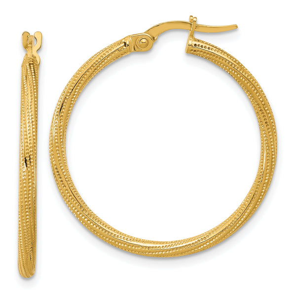 14k Polished and Textured Twisted Tube Hoop Earrings