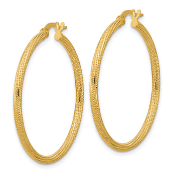 14k Polished and Textured Twisted Tube Hoop Earrings