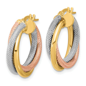 14k w/White Rhodium and Rose plating Twist Tube Hoop Earrings