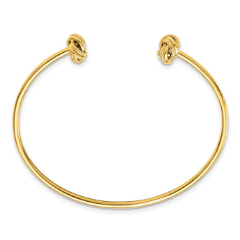 14K Polished and Textured Love Knot Flexible Cuff Bangle