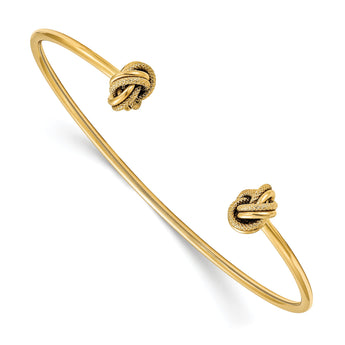 14K Polished and Textured Love Knot Flexible Cuff Bangle