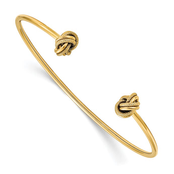 14K Polished and Textured Love Knot Flexible Cuff Bangle - Birthstone Company