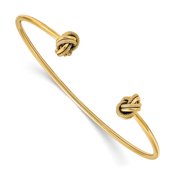 14K Polished and Textured Love Knot Flexible Cuff Bangle - Birthstone Company