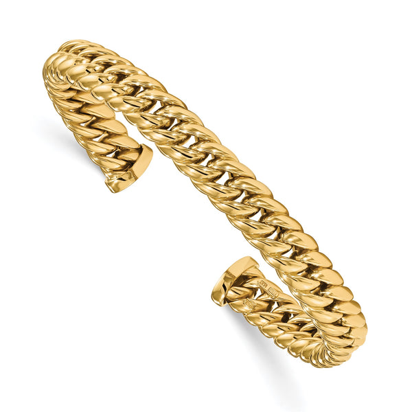 14K Polished Fancy Link Cuff Bangle - Birthstone Company