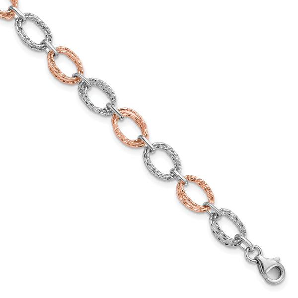 14K Two-tone Polished and Textured Bracelet