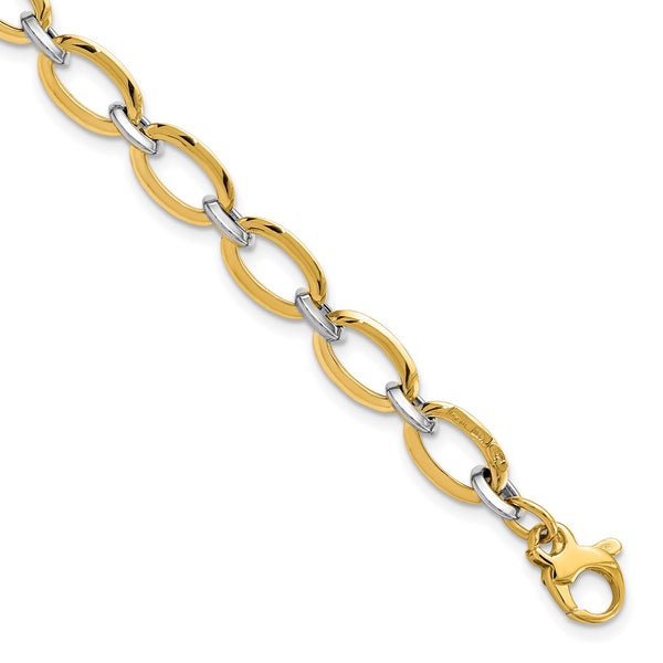 14K Two-tone Polished w/.5in ext. Bracelet - Birthstone Company