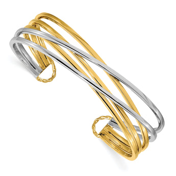14K Two-tone Polished Slip-on Cuff Bangle
