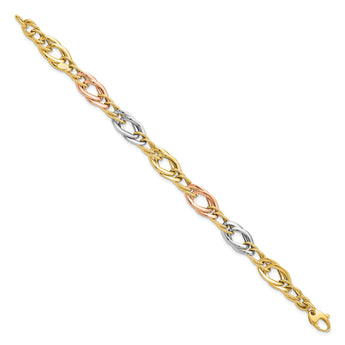14K Tri-Color Polished Link Bracelet
