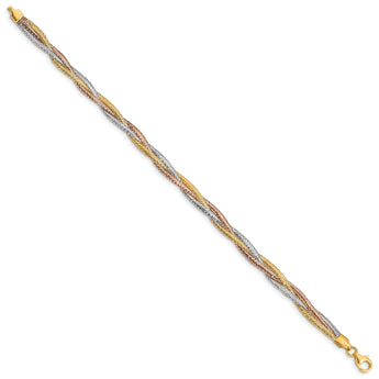 14k Tri-color Polished/Textured Stretch Bracelet