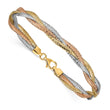 14k Tri-color Polished/Textured Stretch Bracelet