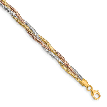 14k Tri-color Polished/Textured Stretch Bracelet