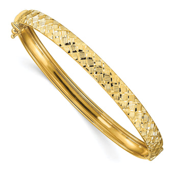 14k Polished and Diamond-cut Hinged Bangle
