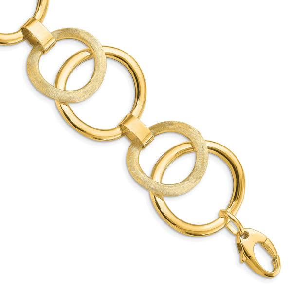 14k Polished Scratch-finish Fancy Link Bracelet
