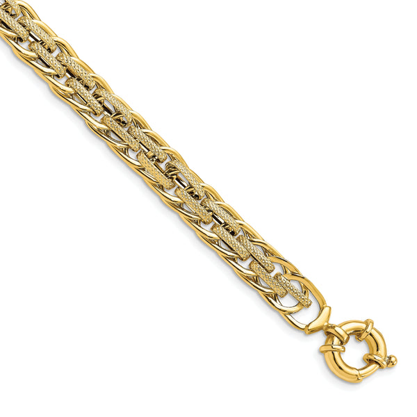 14K Polished Textured Fancy Link Bracelet