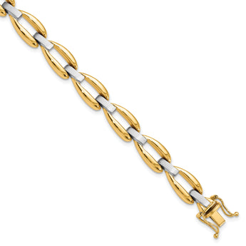 14k Two-tone Polished and Brushed Fancy Link Bracelet