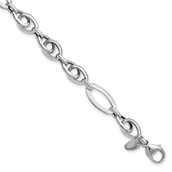 14k White Gold Polished Textured Fancy Link Bracelet