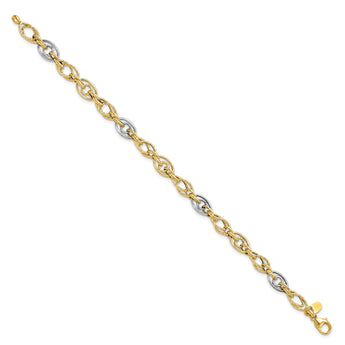 14k Rhodium Polished and Textured Fancy Link Bracelet