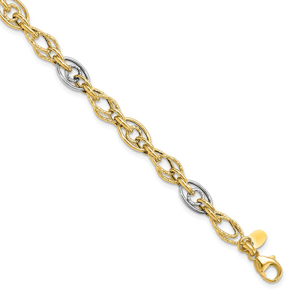 14k Rhodium Polished and Textured Fancy Link Bracelet