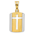 14K Two-tone Brushed Cross Dog Tag Pendant