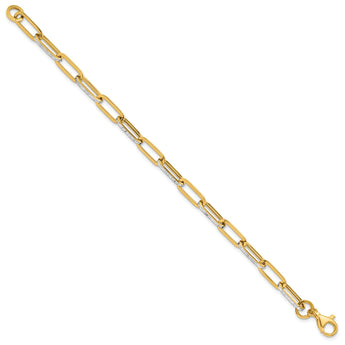 14K w/White Rhodium Polished / Diamond-cut Link Bracelet