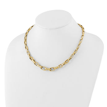 14K Polished Hollow Hammered Graduated Link Necklace