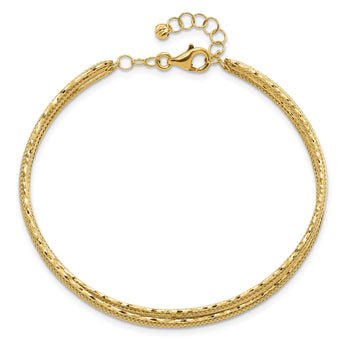 14K Diamond-cut and Textured with Safety Chain Bangle
